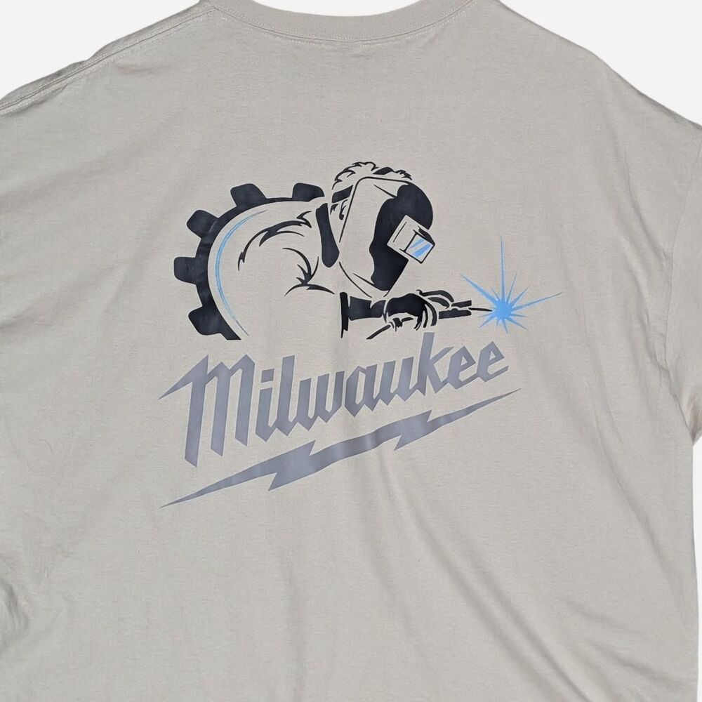Milwaukee Welder Tee - Classic Grey Colourway on a Biege shirt, Size XXL